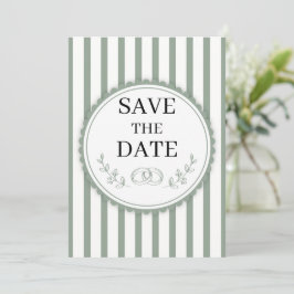 Elegante saliegroene gestreepte Save the Date-ring Kaart