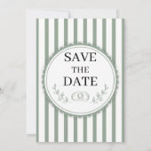 Elegante saliegroene gestreepte Save the Date-ring Kaart (Achterkant)