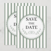 Elegante saliegroene gestreepte Save the Date-ring Kaart (Voorkant / Achterkant)