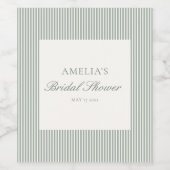 Elegante saliegroene gestreepte script bruidsdouch wijn etiket (Enkel label)