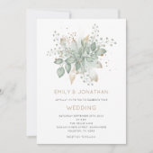 Elegante saliegroene gouden bladermotief trouwkaar kaart (Voorkant)