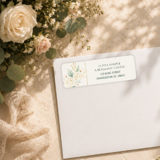 Elegante Saliegroene Gouden Botanische Retouradres Etiket