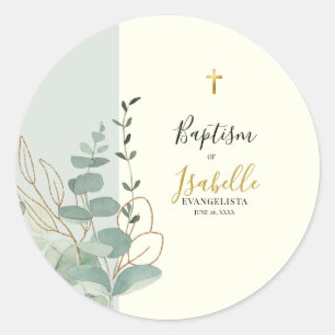 Elegante saliegroene gouden eucalyptusdoop ronde sticker