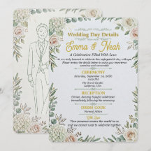 Elegante Saliegroene Gouden Huwelijksdetails Kaart