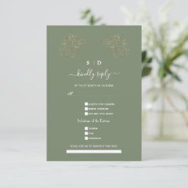 Elegante Saliegroene Gouden Liedverzoek Huwelijk RSVP Kaartje