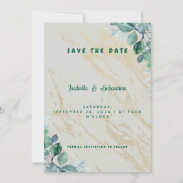 Elegante Saliegroene Gouden Marmer Save the Date I Bedankkaart