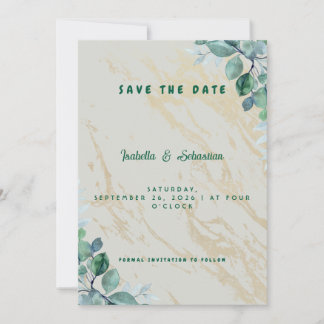 Elegante Saliegroene Gouden Marmer Save the Date I Bedankkaart