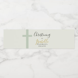 Elegante saliegroene gouden minimale kruisdoop waterfles etiket