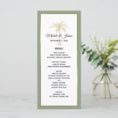 Elegante Saliegroene Gouden Palmboom Bruiloft Menu (Staand voorkant)