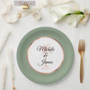 Elegante saliegroene gouden palmboom tropische bru papieren bordje