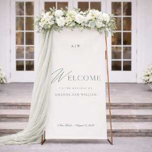 Elegante saliegroene huwelijks welkomstbord spandoek