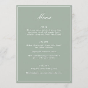 Elegante saliegroene huwelijksmenuscript calligraf menu