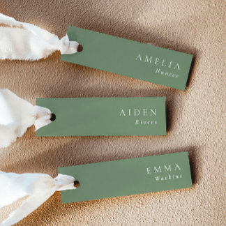 Elegante saliegroene huwelijksnaam plaatskaarten