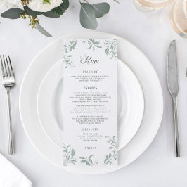 Elegante saliegroene huwelijksversiering menu