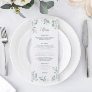 Elegante saliegroene huwelijksversiering menu