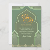 Elegante saliegroene islamitische boog Iftar-diner Kaart (Achterkant)
