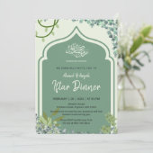 Elegante Saliegroene Islamitische Gebogen Iftar-di Kaart (Staand voorkant)