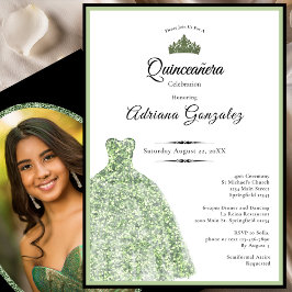 Elegante saliegroene jurk 18e verjaardag debuut kaart