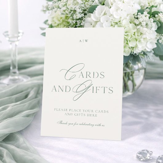 Elegante saliegroene kaarten en cadeaus bruiloftsb
