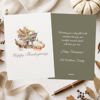 Elegante Saliegroene Kalkoen Oogst Thanksgiving Feestdagenkaart