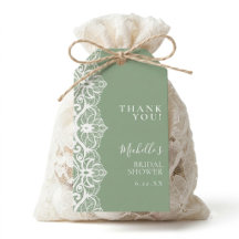 Elegante saliegroene kanten bruidsfeest favor tags