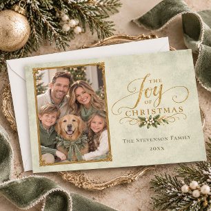 Elegante Saliegroene Kerst Familie Foto Feestdagenkaart