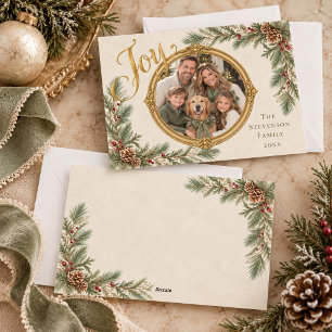 Elegante Saliegroene Kerst Familie Foto Feestdagenkaart