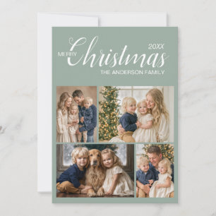 Elegante Saliegroene Kerstkaart met Meerdere Foto'