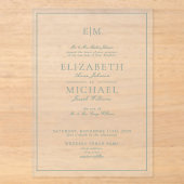 Elegante saliegroene klassieke script monogram tro acryl uitnodigingen (Voorkant)