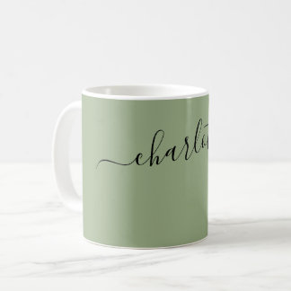 Elegante Saliegroene Kleur Moderne Naam Persoonlij Koffiemok