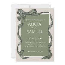 Elegante saliegroene lint huwelijksuitnodiging