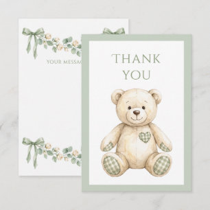 Elegante saliegroene lint vintage teddybeer bedankkaart