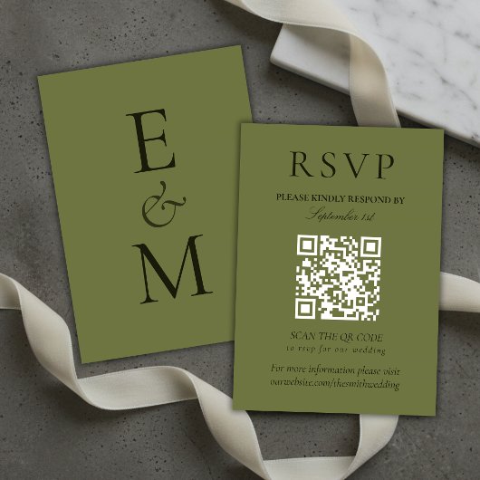 Elegante Saliegroene Minimalistische Trouw-QR-code RSVP Kaartje