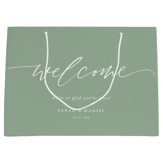 Elegante saliegroene mintgroene trouwcadeauttas groot cadeauzakje (Voorkant)