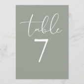 Elegante saliegroene moderne script tafelnummer (Voorkant)