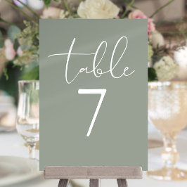 Elegante saliegroene moderne script tafelnummer