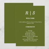Elegante saliegroene Monogram Huwelijksprogramma k Programmakaart (Voorkant / Achterkant)