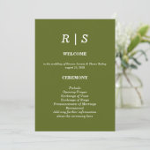 Elegante saliegroene Monogram Huwelijksprogramma k Programmakaart (Staand voorkant)