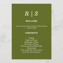 Elegante saliegroene Monogram Huwelijksprogramma k Programmakaart