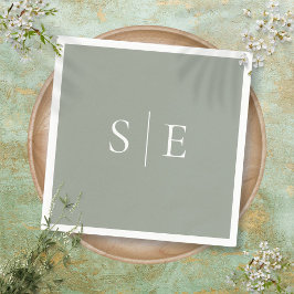 Elegante Saliegroene Monogram Minimalist Servet