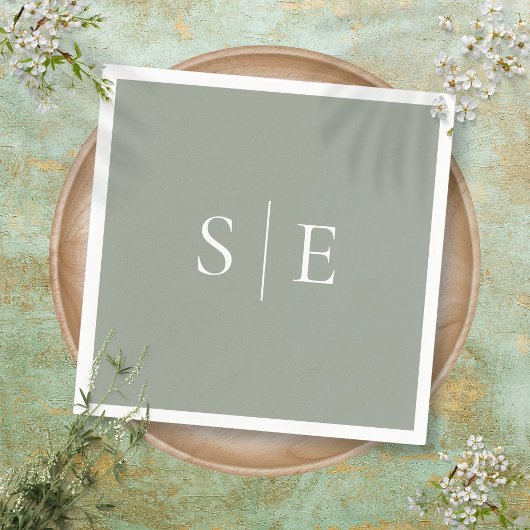Elegante Saliegroene Monogram Minimalist Servet