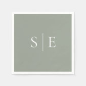 Elegante saliegroene monogram minimalistisch servet (Voorkant)