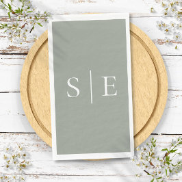Elegante Saliegroene Monogram Minimalistisch  Servet