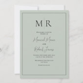 Elegante saliegroene monogram moderne trouw  kaart (Voorkant)