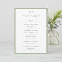 Elegante saliegroene monogram moderne trouwdag