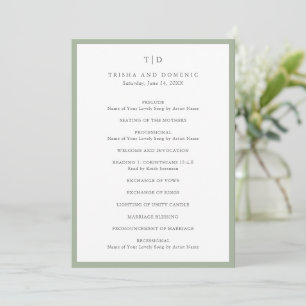 Elegante saliegroene monogram moderne trouwdag programmakaart