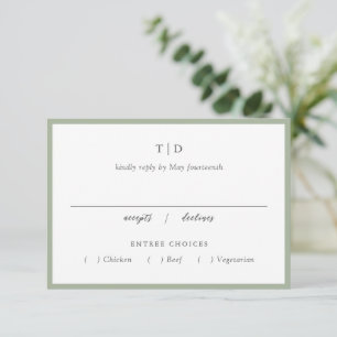 Elegante saliegroene monogram moderne trouwdag RSVP kaartje