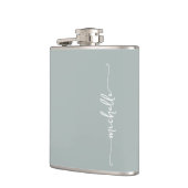 Elegante saliegroene monogram naam schrift heupfles (Links)