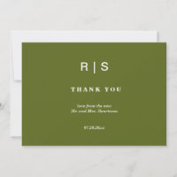 Elegante Saliegroene Monogram Trouw Dankjewel