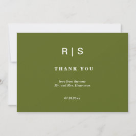 Elegante Saliegroene Monogram Trouw Dankjewel Bedankkaart